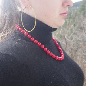 Apple Red Lucite Beaded Necklace